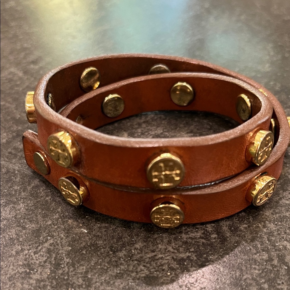 Tory Burch Gold Studded Leather Wrap Bracelet